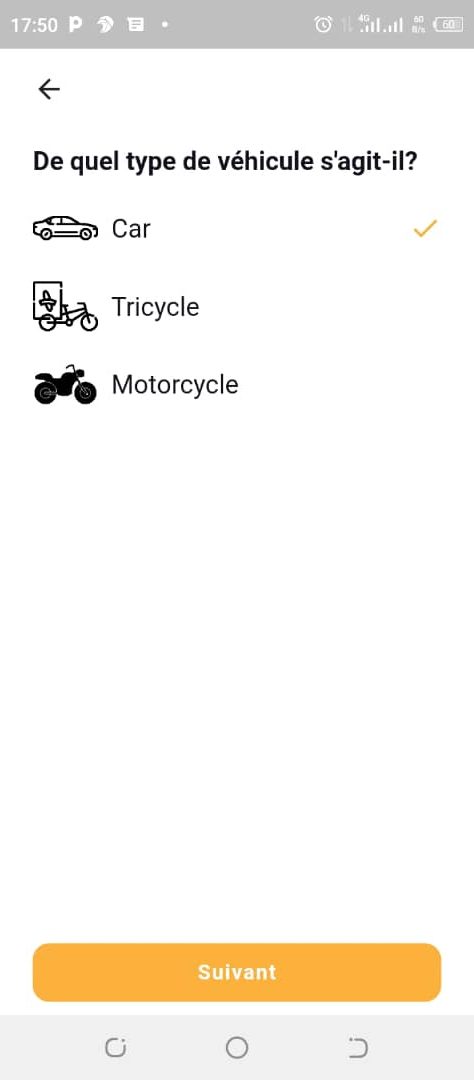 Driver Step 5Choose your type of vehicle which will be used to transport customers and confirm