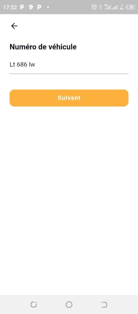 Chauffeur Step 6Inscrivez le numéro de votre véhicule ensuite tapez sur "suivant"