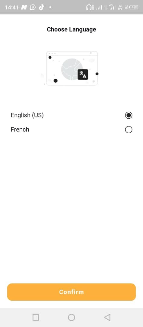 Client Step 1Lorsque vous ouvrez l application QUICKY CLIENT choisissez votre langue de préférence